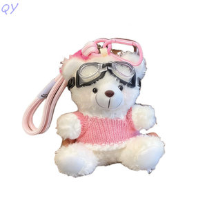 Porte-clés Ours en Peluche QY, Breloque de Sac Animal en Peluche 3D, avec Pull Tricoté et Lunettes, Cadeau - Product Image 6