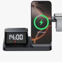 18W Klokwekker Magnetische Draadloze Oplader met Type-C Poort - 3-in-1 Oplaadstation met standaard voor Telefoons, Smartwatches en Hoofdtelefoons