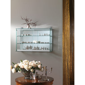 Armoire murale en verre moderne de 80 cm de large et 55 cm de haut avec miroir au dos et deux étagères pour l'exposition dans le salon - Product Image 1