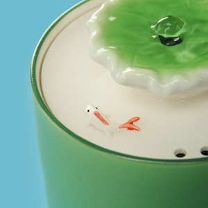 Fuente de agua de cerámica para gatos, diseño de hoja de loto, tazón automático con circulación de agua para animales de compañía, fomenta la hidratación. - Product Image 3