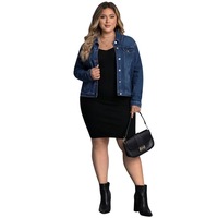 Veste en jean bleu foncé pour femme, col rabattu, manches longues, coupe classique, élégante, pour le quotidien, grandes tailles du 1XL au 5XL