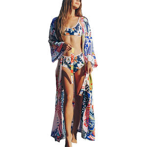 Dames Kimono Bikini Met Bloemenprint Cover Up Pure Chiffon Losse Vest Blouse Wrap - Product Image 4