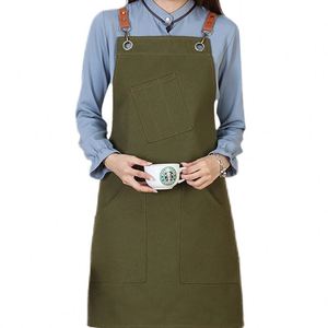Delantal de Trabajo sin Mangas de Lona de Poliéster y Algodón con Diseño Cruzado en la Espalda, Bolsillos para Herramientas, Cintura Ajustable, Logotipo Personalizado OEM - Product Image 1