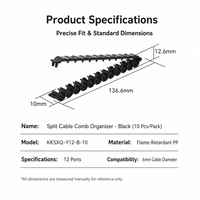 Lot de 10 organiseurs de câbles en PP ignifuge à 12 ports, 6 mm, pour câbles réseau Ethernet Cat6, clips de gestion de câbles, noir
