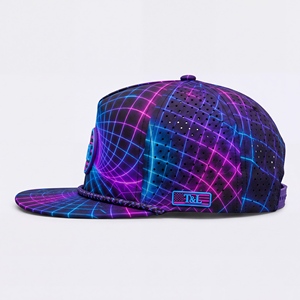 Casquette de golf Cyber Neon Grid Rose Bleu Imperméable avec Patch PVC et Cordon, Snapback 5 Panneaux Perforée Respirante Streetwear Homme Femme - Product Image 3