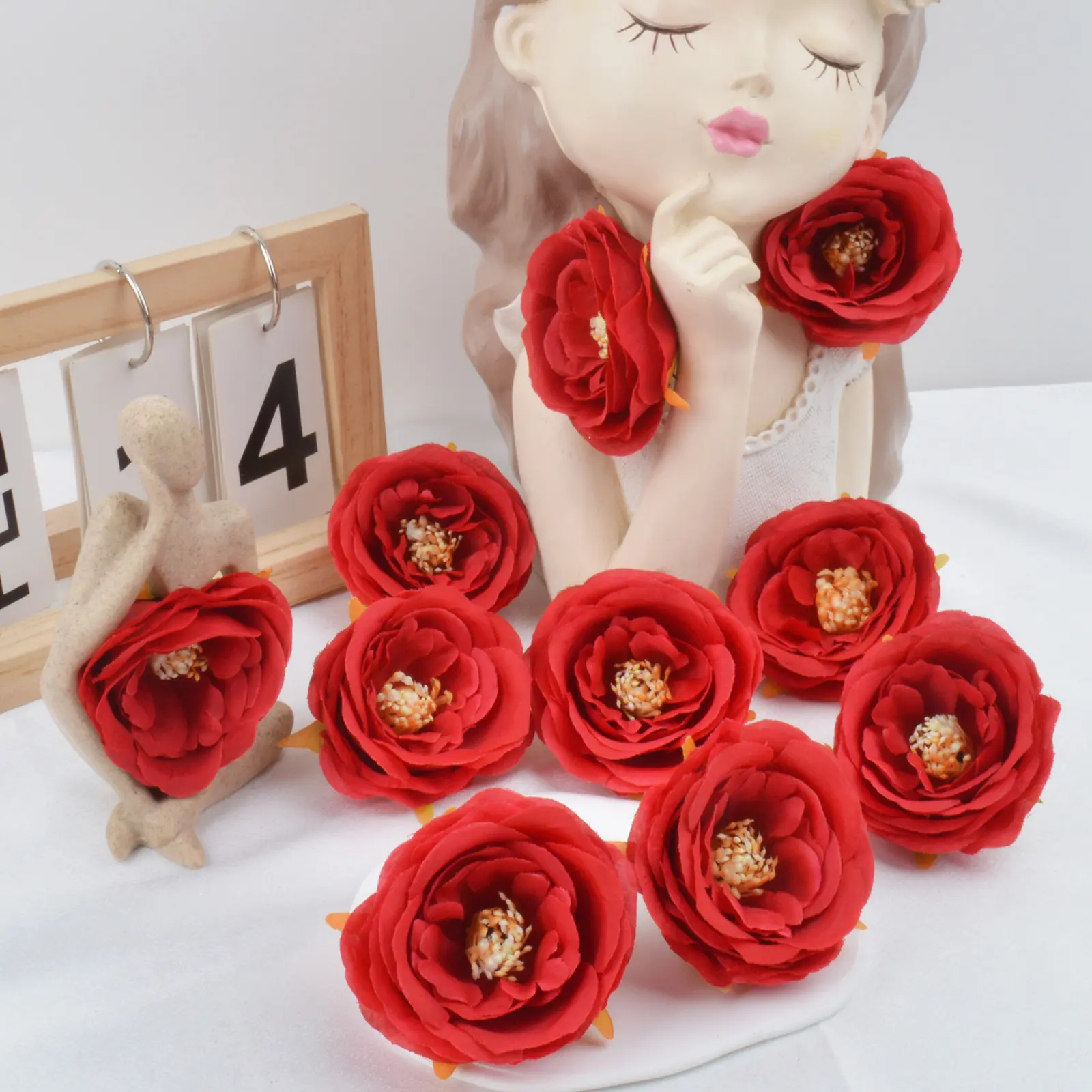 유럽 스타일 시뮬레이션 수제 꽃 실크 인공 모란 꽃 머리 홈 장식