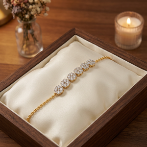Pulsera de tenis con halo de diamantes cultivados en laboratorio, forma de racimo, oro, joyería fina, clásica, elegante, para mujer, con eslabones solitarios - Product Image 1