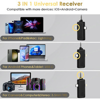 Microphone sans fil miniature populaire TK avec plusieurs méthodes de connexion Type C, Lightning et prise 3,5 mm 3 en 1 pour la diffusion en direct