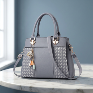 Sac à main élégant fait main en cuir véritable pour femme BS INTERNATIONAL, avec fermeture éclair, imperméable, durable, léger, deux sangles, pochette - Product Image 3