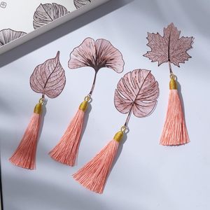 Chinese Style Leaf Rose Gold <strong>Metal</strong> <strong>Bookmarks</strong> Hollow Out Stainless Steel Book Mark Page <strong>Maker</strong> with Tassels for Students - Product Image 1