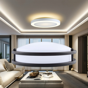 Modern 12-Inch Black Round Flush Mount <b>Ceiling</b> <b>Light</b> Acrylic Cover Surface Mounted for Living Room or Bedroom IP44 Rated - Product Image 4