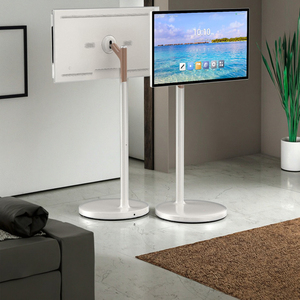 โทรทัศน์แบบตั้งพื้นเคลื่อนย้ายได้ขนาด 32 นิ้ว LED สีขาว 120Hz พร้อมกล้อง Wifi Android Smart TV สำหรับการประชุมสด ขายปลีก และใช้ในบ้าน - Product Image 1