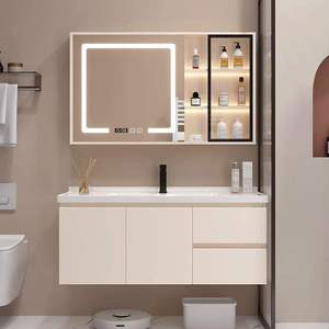 White bathroom cabinet beehive smart <b>mirror</b> cabinet white countertop washbasin hanging cabinet body - Product Image 6