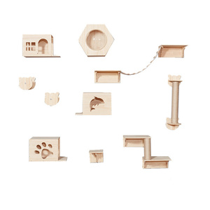 Harbour Wholesale Large Modern Style Wood Cat Climbing Scratching Tree Wall Track Wall Mounted Shelves