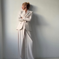 Ensemble de costume vintage de luxe pour femme : veste blazer rayée et pantalon de bureau coupe ample pour uniforme professionnel WS