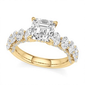 Anillo de Diamante Cultivado en Laboratorio con Corte Asscher de 3 Quilates en Oro de 14K con Piedras Laterales Ovaladas para Mujer - Product Image 6