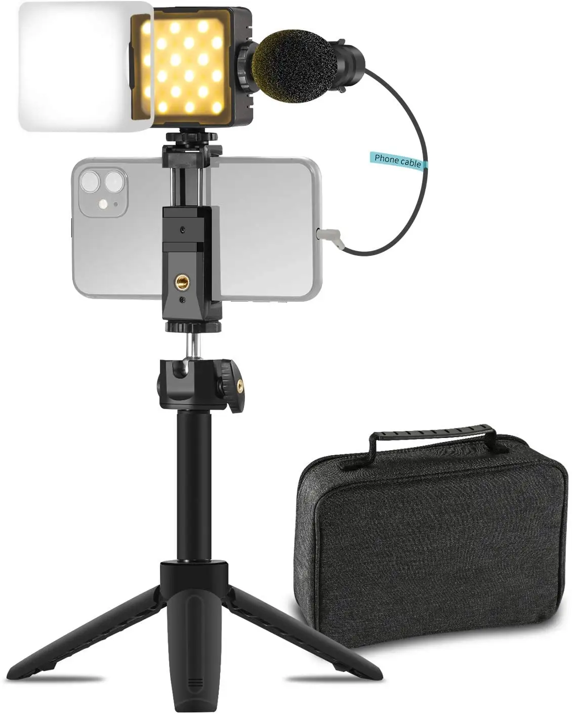 Amaz tốt nhất người bán Shotgun Microphone với ánh sáng LED on-Camera vloging Kit mang túi bao gồm Youtube Starter Kit
