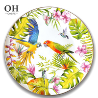 Vaisselle en céramique avec saladier, vaisselle en porcelaine pour la maison, décalcomanie d'oiseaux sur glaçure, bol à soupe en céramique coloré, assiette à dîner