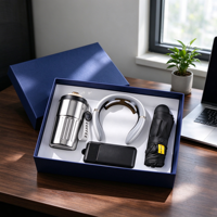 Ensemble cadeau d'entreprise personnalisé Anji Newell avec logo, tasse thermique en acier inoxydable, masseur pour le cou et batterie externe pour cadeaux de bureau de luxe
