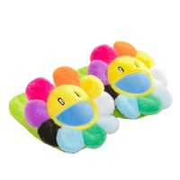 Pantoufles d'intérieur en peluche personnalisées, écologiques, non toxiques, certifiées CE, antidérapantes, motif tournesol arc-en-ciel, pour enfants, unisexe