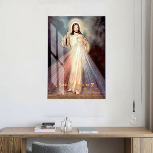 Decoración Moderna de Lujo para el Hogar, <span class=keywords><strong>Pintura</strong></span> en Porcelana de Cristal, Sagrado Corazón de Jesús, Arte Religioso Católico Enmarcado para Pared - Product Image 6