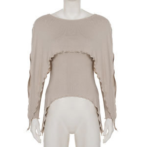 Women's Round Neck Long Sleeve T-Shirt Casual Two Layer <b>Asymmetric</b> <b>Hem</b> <b>Top</b> Spandex/Polyester 200g - Product Image 6