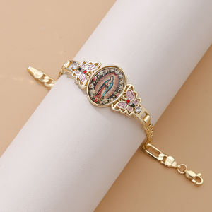 Pulsera de Mujer Virgen María Ave María, Diseño Personalizado de Nuestra Señora de las Flores, Chapado en Oro de 14K, Cumple con la Normativa REACH de la UE - Product Image 4