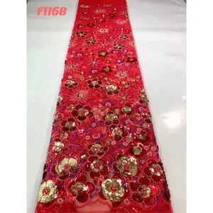 wholesale Beautiful 3D Flower beaded Cheap Textile Embroidery french sequins lace Fabric Swiss Voile lace Trim 2022
