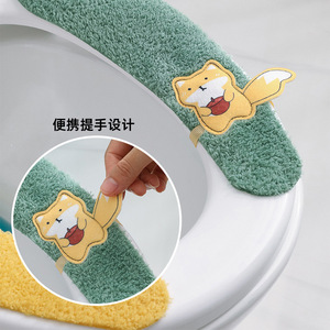 Toilet Seat Cover Plush <b>Waterproof</b> <b>Adhesive</b> For Winter And All Seasons With Handle - Product Image 4