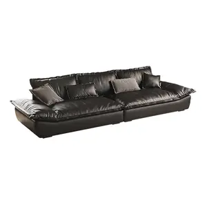 Elegant and Spacious Genuine Leather Sailboat Sofa for Luxurious Living Room