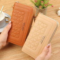 Dompet Panjang Wanita Baru dengan Ritsleting Ganda, Tas Selempang Bordir Bergaya Vintage, Kapasitas Besar, Dompet PU Lembut untuk Ponsel