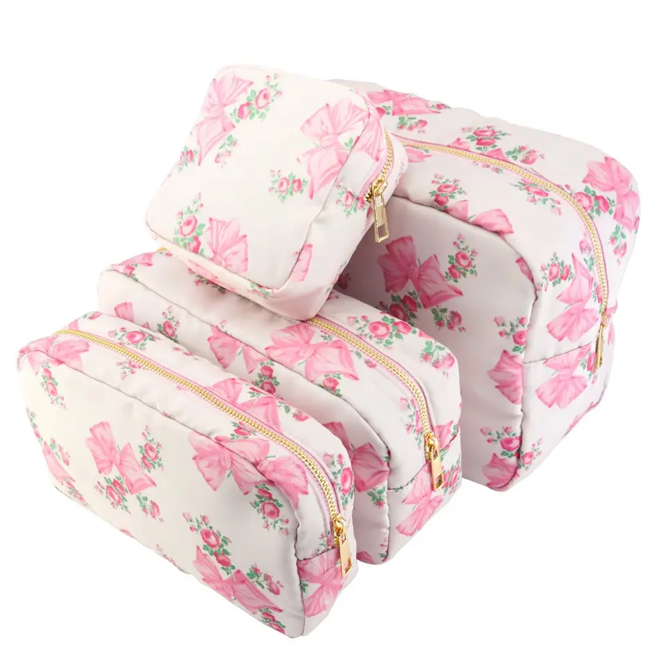 Colorful bow nylon waterproof durable toiletry bag ladies towel embroidery logo makeup bag large capacity makeup bag