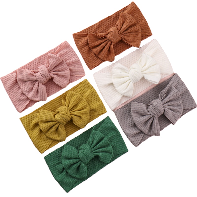 767 Baby Girl Headband Solid Color Soft Nylon Elastic Headband Bows Knotted Newborn Toddler Headbands Hair Accessories Infant