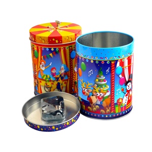 Custom Amazing Popular Decorative Christmas Cookies Musical Carousel Tin Can Gift Box Rotation Gift Metal Tin Box With Lid