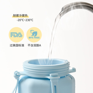 Bouteille d'eau en silicone de qualité alimentaire 600 ml, bouteille d'eau de sport portable en silicone, anti-chute, sans BPA, gobelet en silicone pliable - Product Image 6