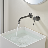 Robinet de lavabo mural moderne en chrome noir mat à 2 trous avec capteur tactile à poignée unique