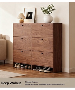 XHA Foldable Ultra-thin Modern Design Wood Shoe Rack with Walnut Finish for Living Room Home Office Floor Mount - Product Image 1