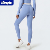 Legging olahraga wanita pinggang tinggi Hingto OEM dengan logo custom, cocok untuk gym, pilates, lari, dan yoga.