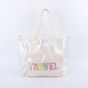 Women's Transparent PVC Large Capacity Waterproof Portable Open Closure Shopping Tote Handbag Embroidery Fashion Custom Summer - Product Image 1