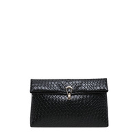Dompet Clutch Kulit PU Anyaman dengan Gesper Emas, Tas Tangan Kapasitas Besar untuk Wanita
