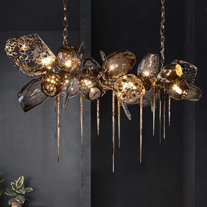 Luminaire suspendu créatif post-moderne, style nordique de luxe, verre, salon, restaurant, lustre, lampe suspendue en métal - Product Image 1