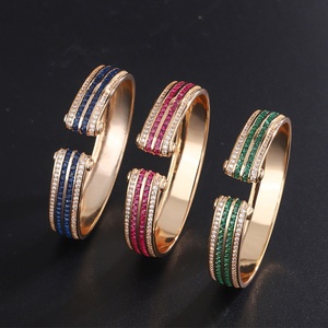 Factory Wholesale Fashion Eco-friendly <b>Copper</b> Gold Plated Micro Pave Multicolor Zircon Open Cuff <b>Bangle</b> Jewelry Women - Product Image 3
