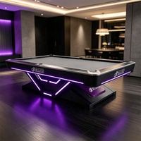 Table de billard de tournoi 9 pieds, directement de l'usine, avec structure en bois massif, poches en cuir exquises et système d'éclairage LED décoratif