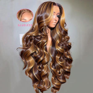 Peluca de Cabello Humano Rizado Profundo Frontal de Encaje Transparente 13*4 con Mechas P427, Ondas Corporales, 250% de Densidad, 100% Virgen sin Procesar - Product Image 1