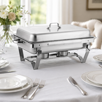 Chauffe-Plats Métallique Antirouille 9L pour Traiteur, Chauffage Alcoolisé 85-100°C, Design Moderne Argenté avec Plateau Solide, Stable et Pliable