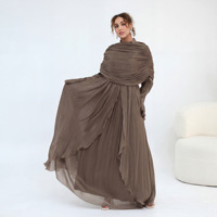 Robe Abaya en Chiffon Double Couche pour Femmes Musulmanes avec Cape aux Épaules, Taille Cintrée, Manches à Volants, Robe Longue Modeste
