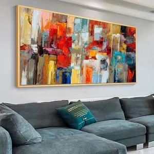 Pintura al óleo sobre lienzo con textura colorida pintada a mano, obra de arte abstracta moderna, pintura de pared grande para la decoración del hogar de la sala de estar