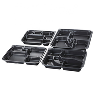 Boîte à Lunch japonaise classique à 5 compartiments, en plastique noir, pour une emporter rapide, Bento emballage aliments, ml