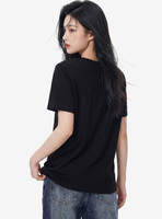 T-shirt col en V pour femme, 66,1 % coton, 33,9 % polyester, léger, 160 g/m², manches courtes, tenue décontractée, vacances à la plage, tee-shirt, chemisier