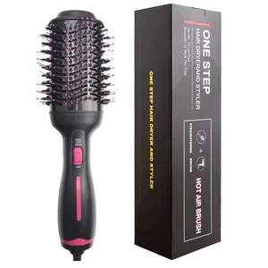 Pink Color Hot Air Brush 3 In 1 Anti-Scald Negative Ionic Technology Ceramic Coating Hot Electric Comb Hair Dryer Straightener